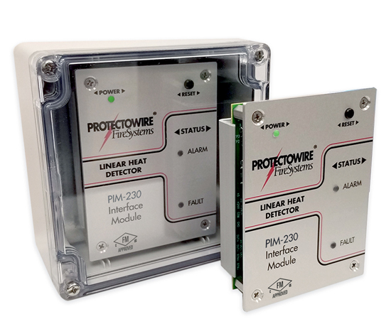 Protectowire PIM-230 Auswerteeinheit für lineare Wärmemelder mit LED-Anzeigen für Power, Status, Alarm und Fault