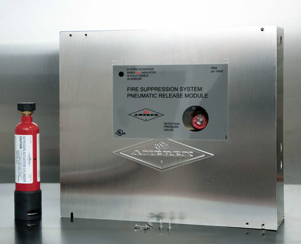 Amerex Pneumatic Release Module (PRM) mit Stickstoff-Auslösungsflasche – pneumatische Branddetektion für Küchenlöschanlagen